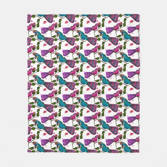 Birds floral seamless pattern Curtain Fleecedecke (Vorderseite)