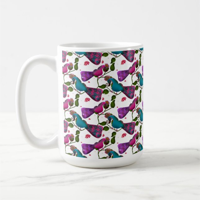 Birds floral seamless pattern Curtain Kaffeetasse (Links)