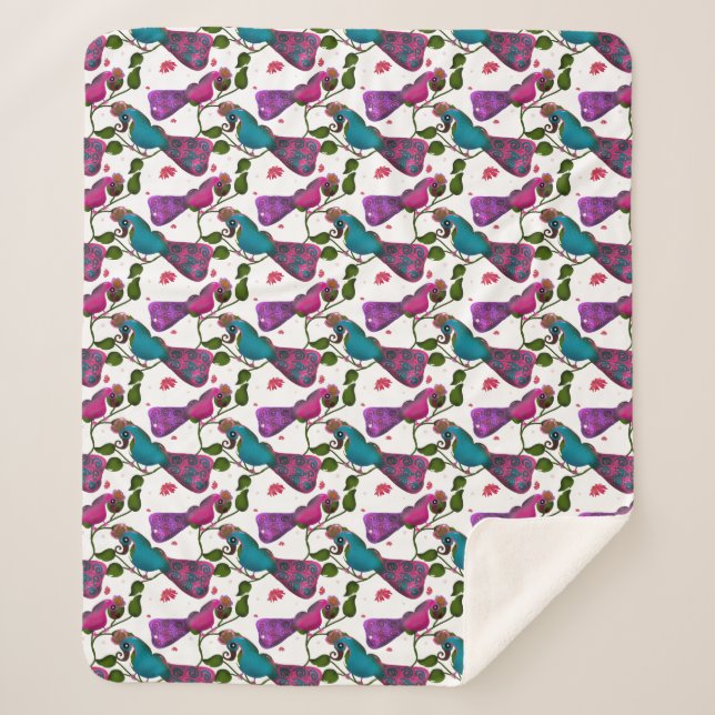 Birds floral seamless pattern Curtain Sherpadecke (Vorderseite)