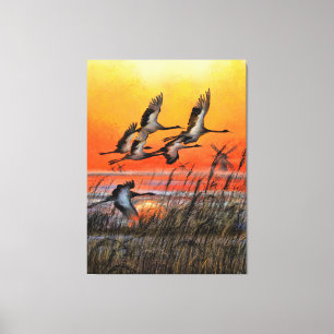 Birds Flying Sunset Canvas Print - Malerei Art Leinwanddruck