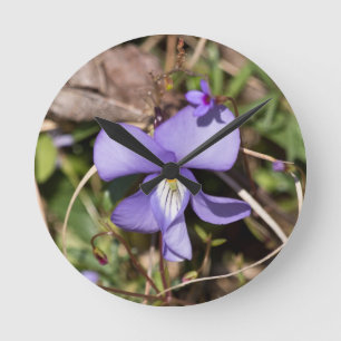Birds-Foot Violet w/ Bluets Runde Wanduhr