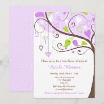 Birds Hearts Tree Lila und Green Baby Shower