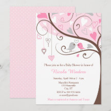 Birds Hearts Tree Pink Baby Dusche
