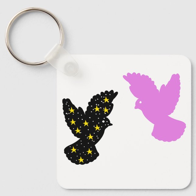 Birds Keychain – Twin Perch Silhouette Symbol Schlüsselanhänger (Vorderseite)