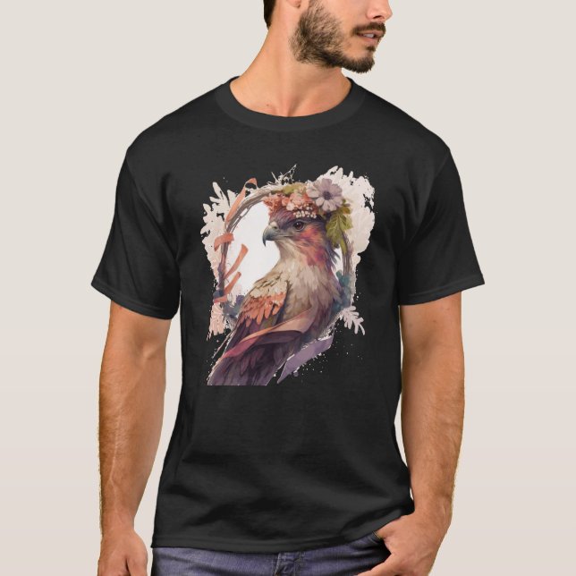 Birds Of Prey Kite Bird Flower Crown Floral T-Shirt (Vorderseite)