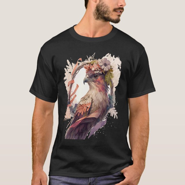 Birds Of Prey Kite Bird Flower Crown Floral T-Shirt (Vorderseite)