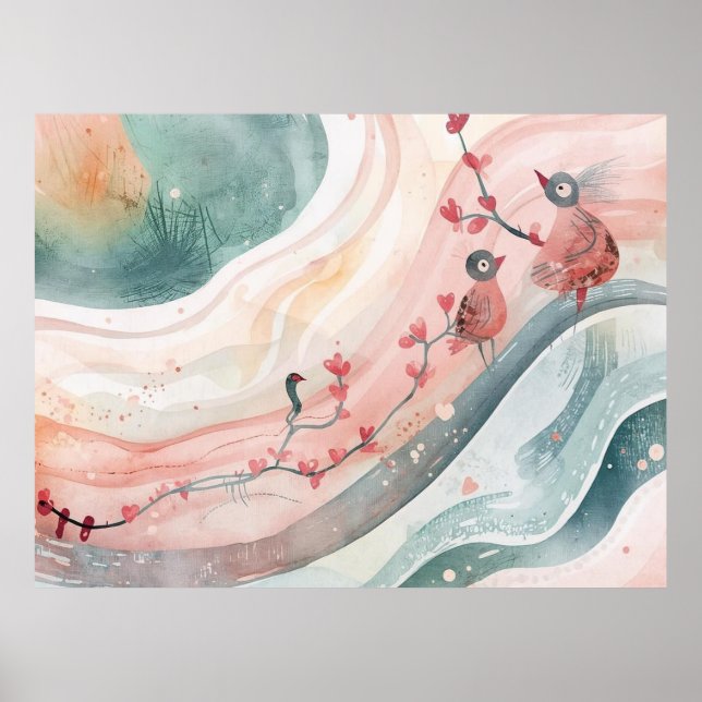 Birds on a Heart Branch  Poster (Vorne)