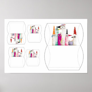 Birds Party Design Kissen Box Verpackung Print Poster