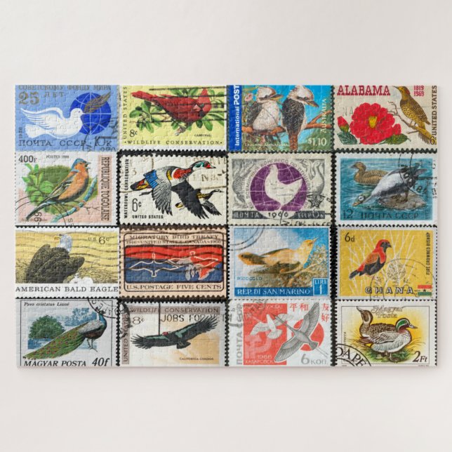 Birds Postage Briefmarke Collage Jigsaw Puzzle (Horizontal)