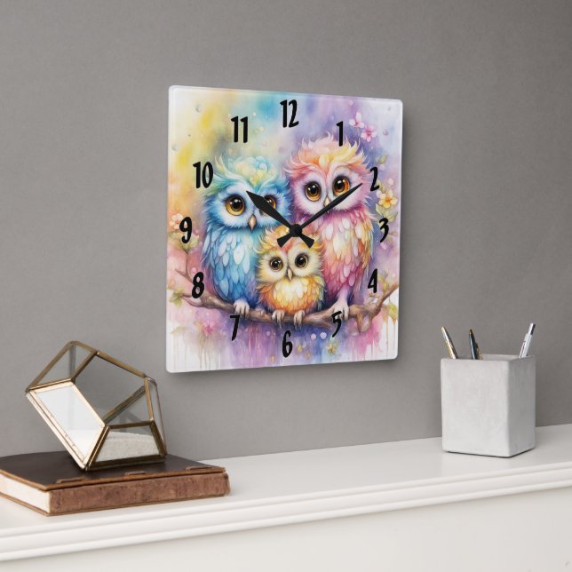 Birds-Regenbogen 5 Quadratische Wanduhr (Büro)