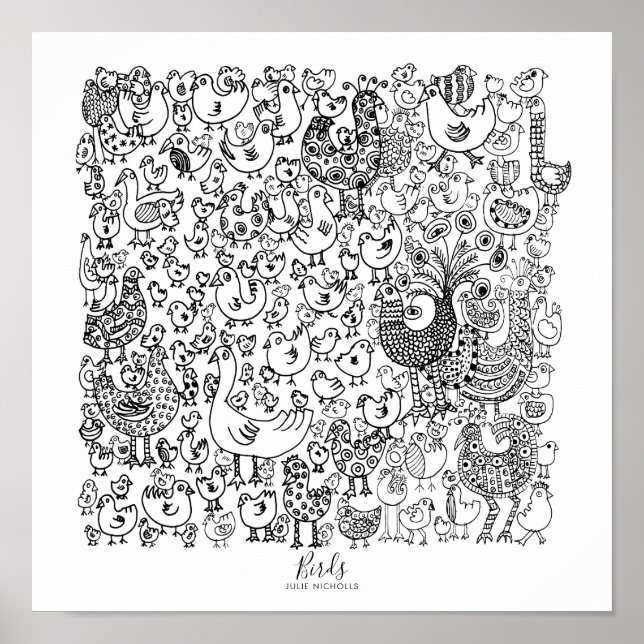 Birds Schwarz-Weiß-Illustration Poster (Vorne)