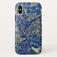 Birds Spring Floral Blossom Blauer Glitzer