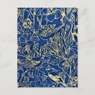 Birds Spring Floral Blossom Blauer Glitzer Feiertagspostkarte
