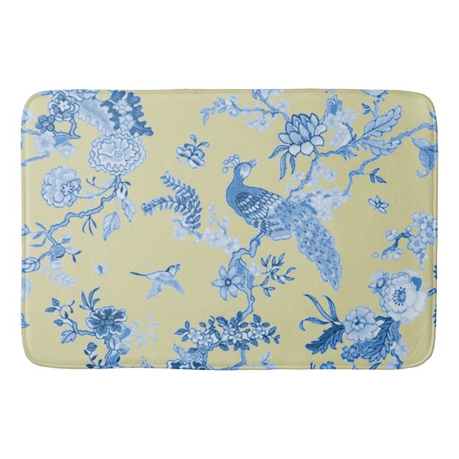 Birds Toile Blue & Mustard Badematte (Vorderseite)