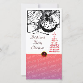 BIRDS TREM UND CHRISTMAS LADY Schwarz-weiß Red Gem Feiertagskarte