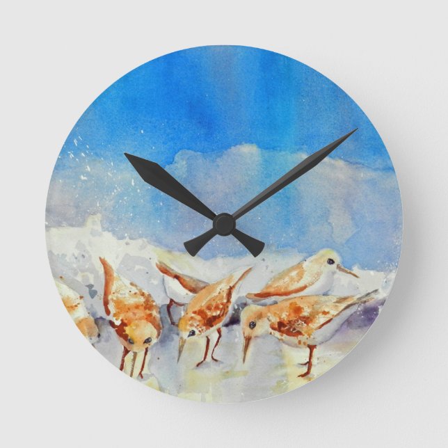 Birds-Uhr, Sandpferde, Sanderlings Runde Wanduhr (Vorderseite)