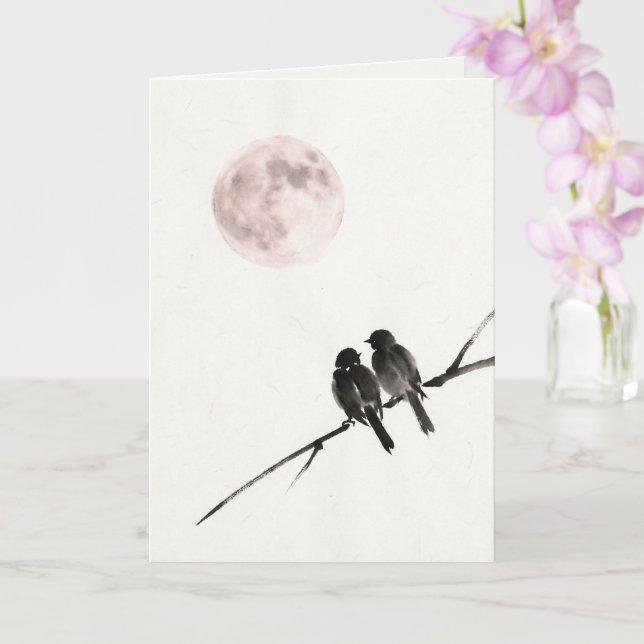 Birds Under Blush Moon Art Card Karte (Orchidee)
