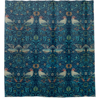 "Birds" von William Morris Blue Pattern Duschvorhang
