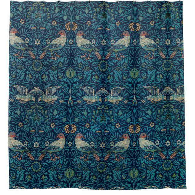 "Birds" von William Morris Blue Pattern  Duschvorhang (Vorderseite)