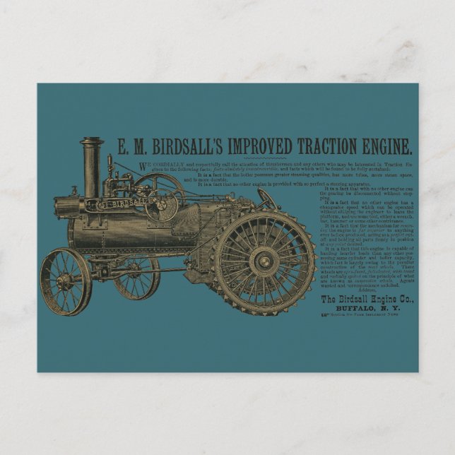 Birdsall's Steam Traction Motor 1889 Farm Traktor Postkarte (Vorderseite)