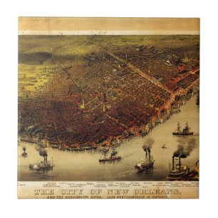 Birdseye Karte von New Orleans (1885) Fliese