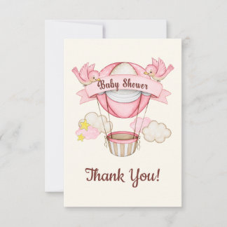 Birdy Balloon Pink Baby Dusche Dankeskarte