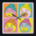 Birdy Pop Art Quadratische Wanduhr<br><div class="desc">Frau Birdys ikonisches Bild wird in 4 elektrischen Farbtönen in diesem Pop präsentiert Art-inspiriert Design.</div>