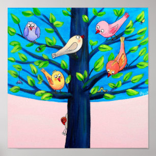 Birdy Tree   Freuen Vögel auf einem Kinderzimmer Poster
