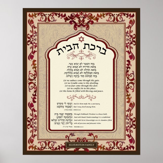 Birkat Habayit Hebrew English Red Baroque Frame Poster (Vorne)
