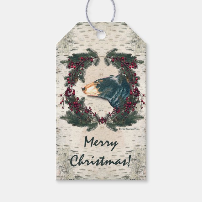 Birke Black Bear Bark Pine Berries Geschenkanhänger (Vorderseite)