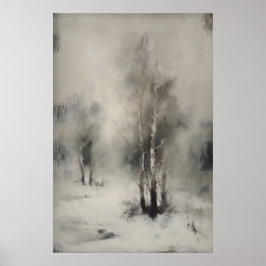 Birken im Schnee, gotische Waldlandschaftswand Poster