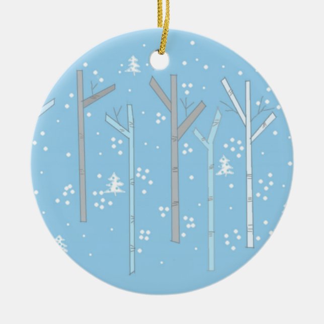 Birken mit fallendem Schnee Keramikornament (Vorne)