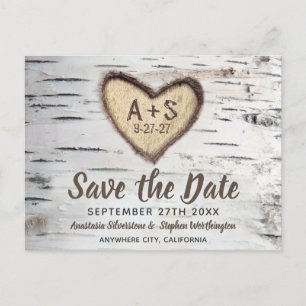 Birken-Rustikale-Landhochzeit-Save-the-Date Ankündigungspostkarte