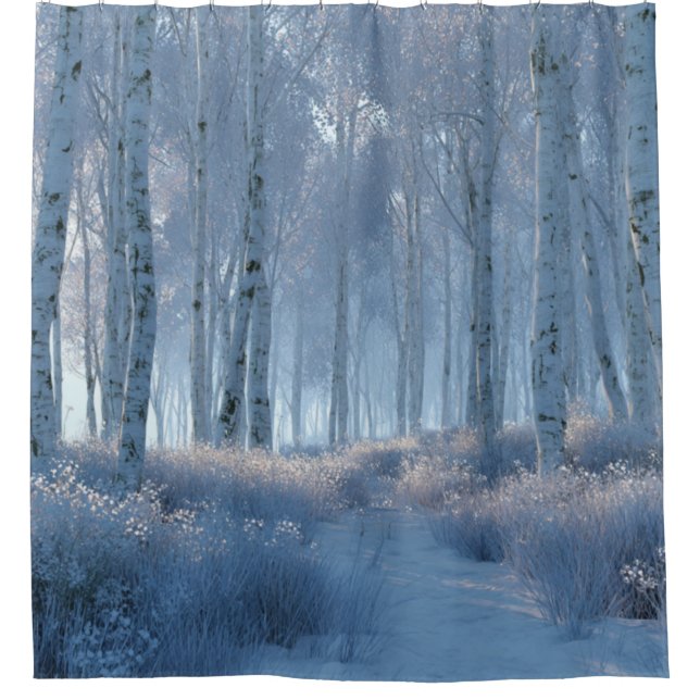 Birken-Strahlen-Schnee-Wald-Duschvorhang Duschvorhang (Vorderseite)