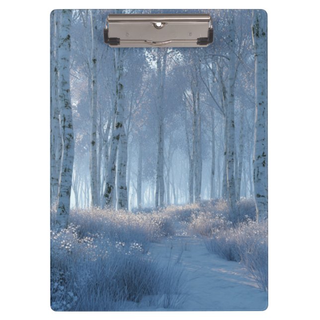 Birken-Strahlender-Schnee-Wald Klemmbrett (Vorderseite)