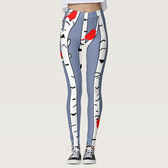 Birken und Vögel Leggings (Vorderseite)