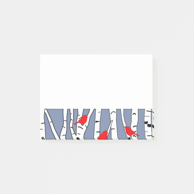 Birken und Vögel Post-it Klebezettel (Vorderseite)