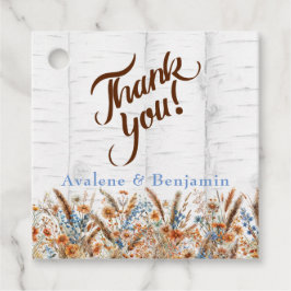 Birkenbaum im Herbst und Wildblumen Hochzeit Danke Geschenkanhänger
