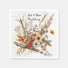 Birkenbaum und Wildblumen Hochzeit im Herbst Serviette