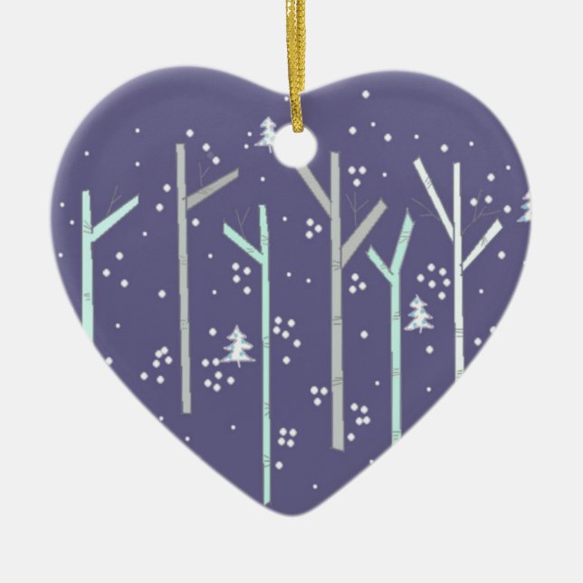 Birkenbäume mit sinkendem Schnee Keramik Ornament (Vorne)