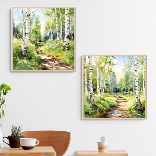 Birkenbäume Set von 2 Aquarelldruckern Kunst (Birch Trees Set Of 2 Watercolor Prints Trees Wall Art Birch Poster Nature Wall Art)