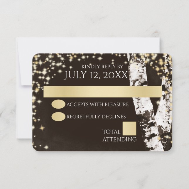 Birkenbäume und Sparkle-Hochzeit RSVP Karte (Vorderseite)