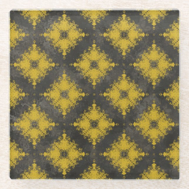 Birkenmuster aus Gelb und schwarzem Diamant Glasuntersetzer (Vorderseite)
