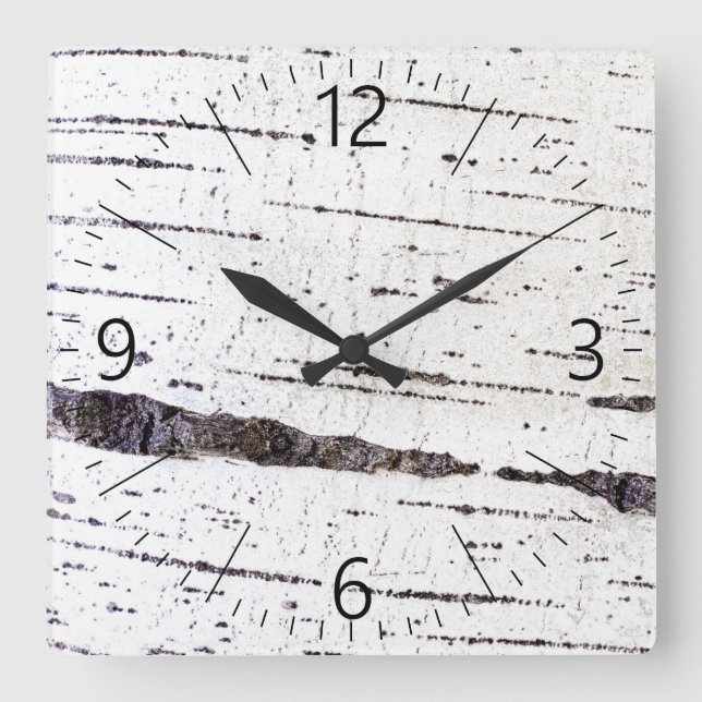 Birkenrinde Quadratische Wanduhr (Vorderseite)