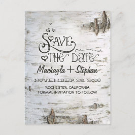 Birkenrinde rustikales Land Save the Date Postkart Ankündigungspostkarte