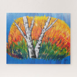 Birkenwald Abstrakte farbenprächtige Landschaft Puzzle