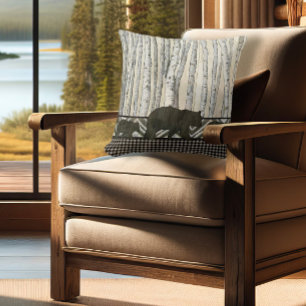 Birkenwaldhäuschen-Bärenjungs-Holzfäller-karierter Kissen