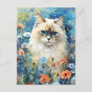 Birma-Katze bunte Aquarell-Kunst Postkarte