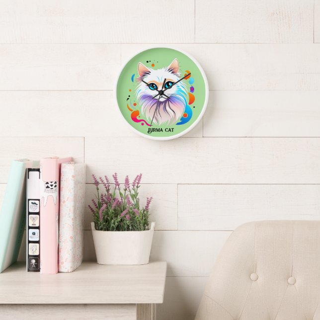 Birma Katze - Farbige Illustration Uhr (Lesesaal)