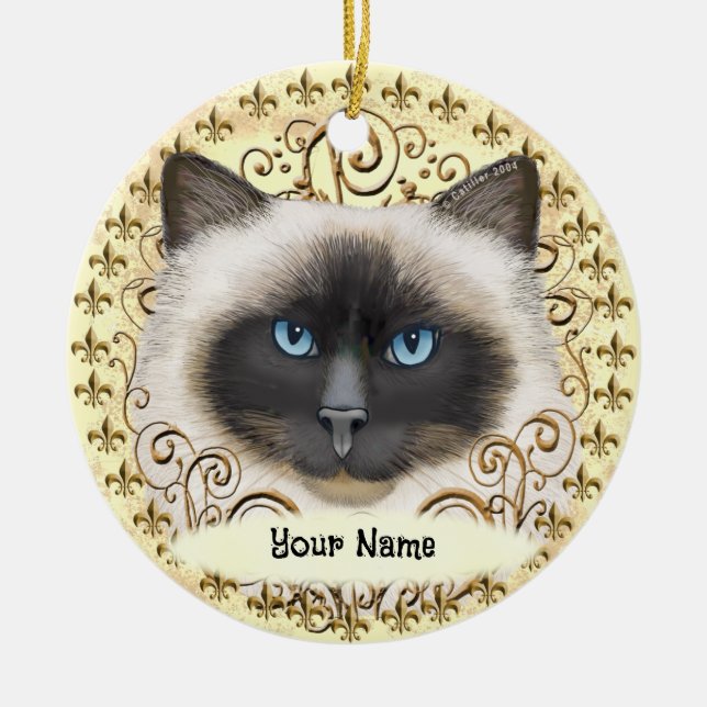 Birma-Katze Fleur De Lis  Keramik Ornament (Vorne)